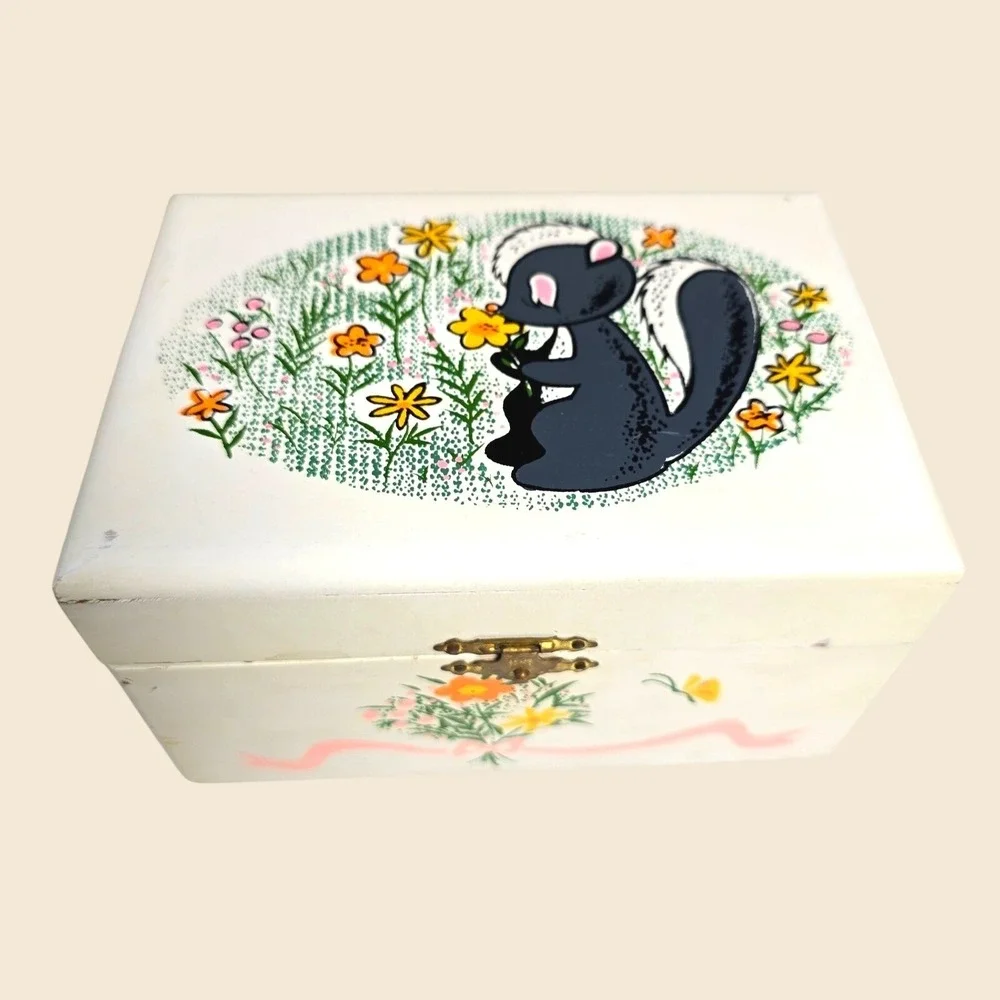 Vintage Ballerina Childrens Music Jewelry Box Floral Blue 1968 Dakin *READ*